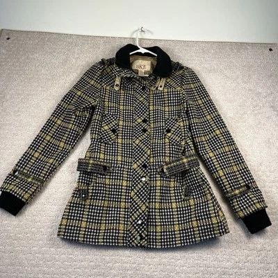 Abrigo BKE para mujer talla mediana mezcla de lana tweed negro y dorado a cuadros abrigo guisante Foto 1 de 4