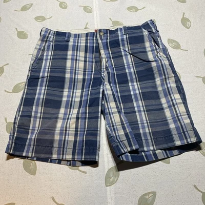 MENS PLUGG CO 100% COTTON WHITE BLUE PLAID SHORTS Sz 38 INSEAM 10”.           AA - Image 1 of 4