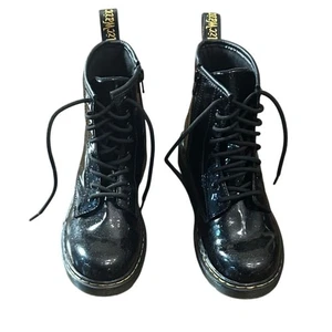 Dr Doc Martens Kids Black Patent Glitter Lace Up Zip Boots Toddler Youth Size 4 - Picture 1 of 9