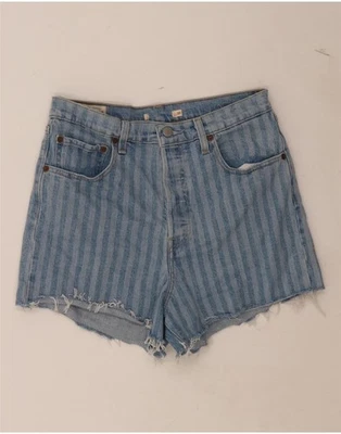 Pantalones cortos de mezclilla LEVI'S para mujer cintura alta W30 algodón a rayas azul medio DS16 Foto 1 de 3