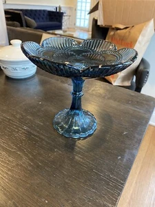 Godinger Fanfare Blue Glass Compote - Picture 1 of 4