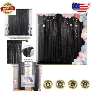 10FT x 10FT Seamless Black Sequin Photography Backdrop for Glamorous Events - Picture 1 of 9