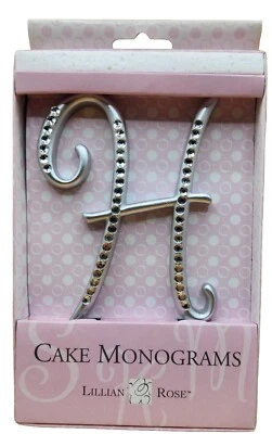 Inicial monograma grande "H" tono plateado con pedrería adorno de pastel de boda 4,5" NUEVO Foto 1 de 4