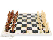 Black - White Marmor Optik Schach Spiel mit Massiv Holz Schachfiguren