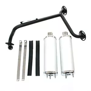 Twin Exhaust Pipe+ Silver Alloy Mufflers 110cc Dinosaur Style Quad Dirt Bike ATV - Picture 1 of 10