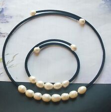 White,Freshwater pearl,gemstone Beaded Necklace bracelet,adjustable black rope