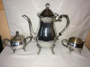sheridan silver eps tea set coffee set, 3 pc silverplate sugar, creamer, and - Picture 1 of 8