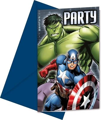Invitaciones y sobres de fiesta de Hulk y el Capitán América de Marvel Avengers elige la cantidad Foto 1 de 2