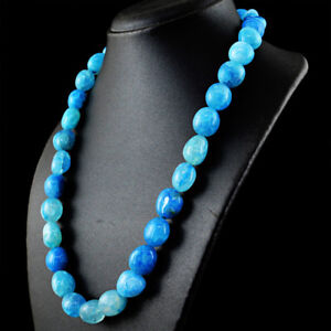 Genuine 635.50 Cts Earth Mined Blue Onyx Untreated Beads Single Strand Necklace
