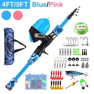 Toddler Kids Boys Girls Telescopic Fishing Rod and Reel Combo Kit w/ Tackle Box - Picture 1 of 23
