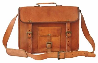 Hommes 20% Off Chèvre Cuir Marron Vintage Messager Épaule Portable Sac Mallette - Photo 1/4