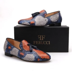FERUCCI Snake Pattern Slippers loafers with black Leather Tassel - Picture 1 of 7
