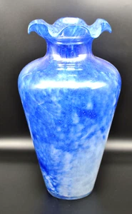 LAVORAZIONE Arte MURANO Italy Glass Vase Ruffled Blue/Purple 14" x 8" - Picture 1 of 6