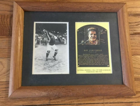 Vintage Roy Campanella Framed Matted Auto Print HOF Plaque Cover
