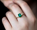2.80 Ct Green Emerald & Diamond Three Stone Engagement 14k Gold Finish Ring