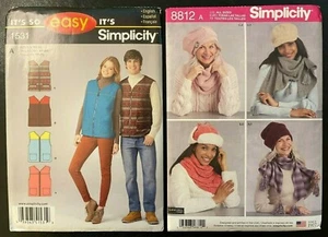 Simplicity 1531 &/or 8812 (Size: XS-XL / OS) Unisex Vests / Miss Hats & Scarves - Picture 1 of 15