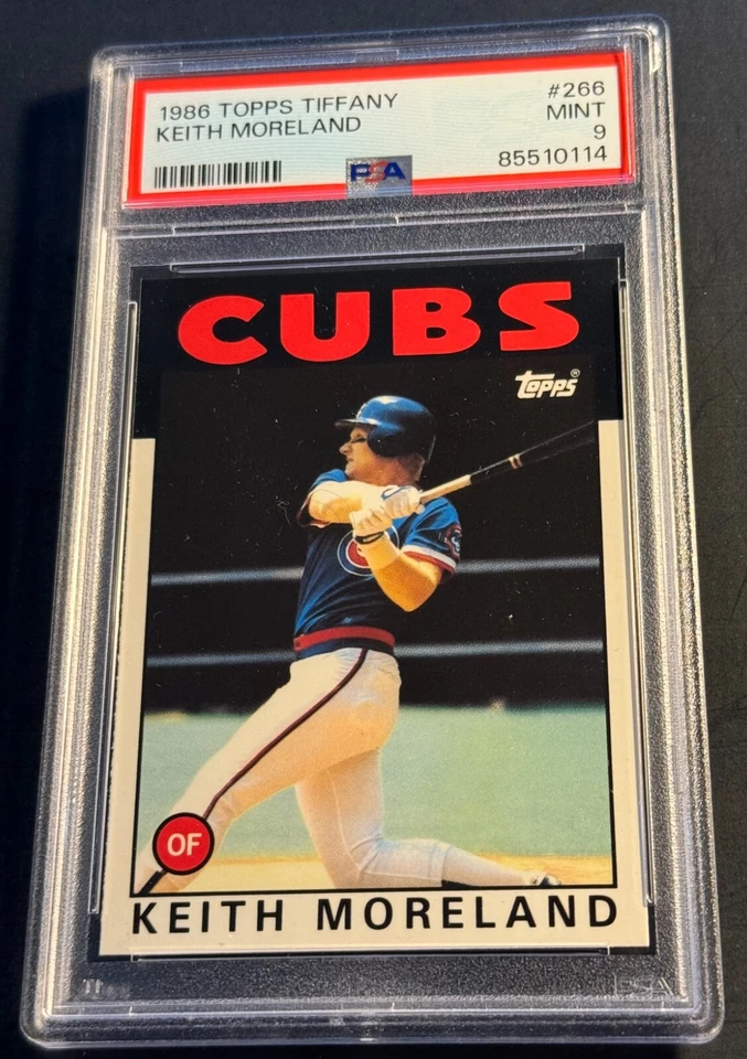 1986 KEITH MORELAND TOPPS TIFFANY #266 PSA 9 CUBS NEW LABEL POP 3  (114) - Image 1 of 1