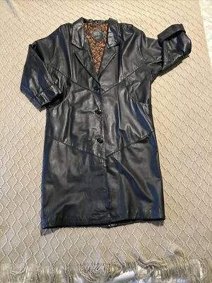 Gabardina de cuero JF Jacqueline Ferrar de colección negra larga mediana talla grande años 80 90 Foto 1 de 4