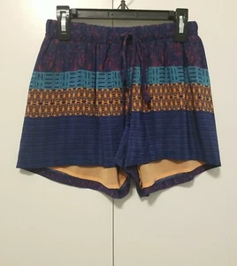 ANALILI Shorts Sz XS Sheer Lined Fuchsia Teal Abstract Elastic Waist Drawstring - Picture 1 of 8