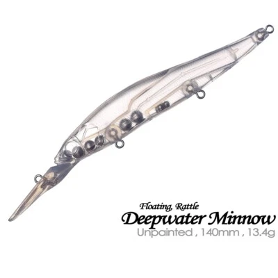10PCS 14cm 13.4g Deepwater Rattle Minnow Unpainted Bait Blank Fishing Lure model - Image 1 of 4