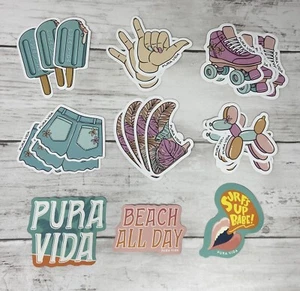 Pura Vida Bracelet Sticker Pack of 24- 9 Beach Designs -Shorts Balloon Dog Skate - Picture 1 of 10