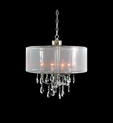 Elegante araña colgante de cristal Mordern glamorosa de 4 luces con tono de tela Foto 1 de 3