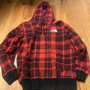 The North Face Buffalo Plaid Long Sleeve Hoodie Men Women Unisex Large Red Black - Picture 1 of 8