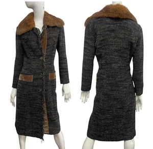 Pre Owned Dolce & Gabbana Tweet Velvet Fur Overcoat Size: 42 ( US: M) - Picture 1 of 5