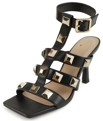 Soda Women High Heel Ankle Multi-Strap Square Toe Fisherman Studded Upton Black - Image 1 of 4