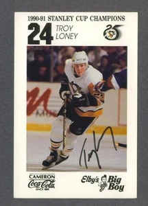 Troy Loney firmata Pittsburgh Penquins squadra emessa cartolina hockey - Foto 1 di 1