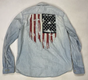 Denim & Supply Ralph Lauren USA Flag Denim Jean Shirt Men Slim Large Long Sleeve - Picture 1 of 14