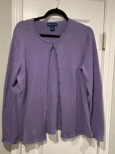 Karen Scott Size M Purple Long Sleeve Cable Knit Button Front Crew Neck Cardigan - Picture 1 of 10