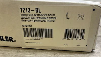 Kit de drenaje de bañera Kohler K-7213-BL Clearflo 1-1/2" con desbordamiento y PVC negro mate Foto 1 de 3
