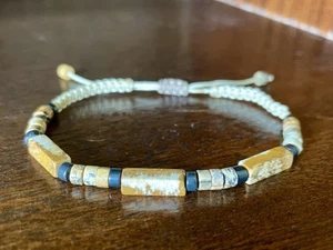 Handmade Crystal And Macrame Bracelet, Picture Jasper And Black Agate 4mm Beads - Picture 1 of 7