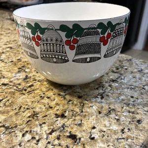 Vintage Kaj Franck Arabia Finland Enamel Bowl Garland Bells, Holly & Berries - Picture 1 of 13