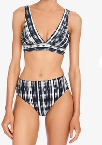 ROBIN PICCONE Jana Ikat Bralette Twist Bikini SET Size XS Black/Ecru New - Picture 1 of 7