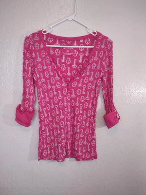 Top Semi Transparente Energie Juniors Años 90/Y2K Diseño Llave y Corazón Rosa Caliente Manga 3/4 Foto 1 de 4