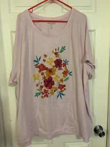 Woman Within Kangaroo Pocket 3x 30/32 Pink Floral Graphic Front Short Sleeve - Picture 1 of 6