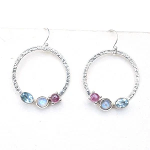Natural Moonstone Topaz & Pink Tourmaline Earring Multi Color Earrings-E063 - Picture 1 of 2