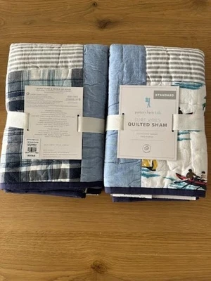 Pottery Barn Kids Surf Vibes Madras acolchado estándar Playa costera Shams azul verde Foto 1 de 4