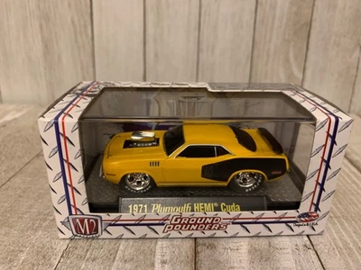 M2 Machines Ground Pounders 1971 Pymouth HEMI Cuda Yellow 1/64 Die Cast Car - Image 1 of 4