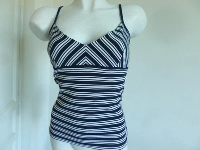 RAVISSANT HAUT BRETELLE " GEORGES RECH " MAILLE RAYURE MARINE ET BLANC  T.38/40 - Photo 1/4