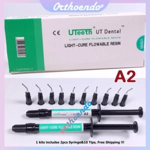 Dental Flowable Light Cure Composite Resin Tooth Repair 2 Syringe Kit + Tips A2 - Picture 1 of 9