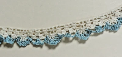 1930s Depresion Era Hand Crochet Blue/White Lace/Trim .75" x 36"/1 Yard - Image 1 of 4