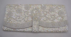 Vintage Bon Soir Purse Clutch With Italian Beads Ivory Cream Color - Picture 1 of 12