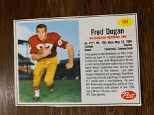 1962 POST CEREAL FOOTBALL FRED DUGAN CARD #194 (ALL BORDERS) - WASH.  REDSKINS