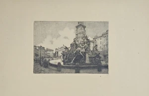 PIO JORIS (Roma, 1843 - 1921) OPERA Incisione Acquaforte Fontana Piazza Navona - Foto 1 di 4