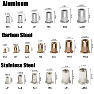 10x M3-M12 Flat Head Metric Threaded Blind Rivet Nut Insert Rivnut Nutsert Screw - Picture 1 of 8