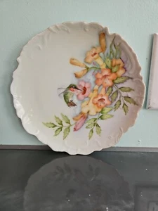 Vintage hand painted Hummingbird Trumpet Vine Wall Plate Beautiful Unmarked  - Picture 1 of 13