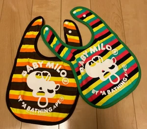 A Bathing Ape Bape Baby Milo Bib F about 12M Drool Kit brown Green 2 pcs - Picture 1 of 17